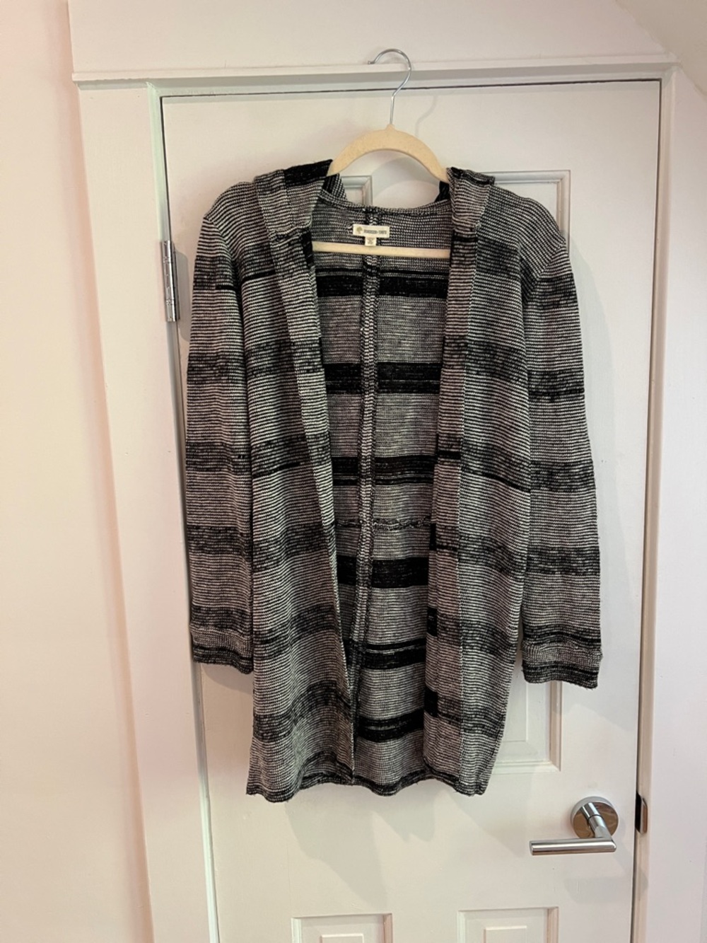 Tucker + Tate Open-Front Striped Hooded Cardigan - Gray & Black